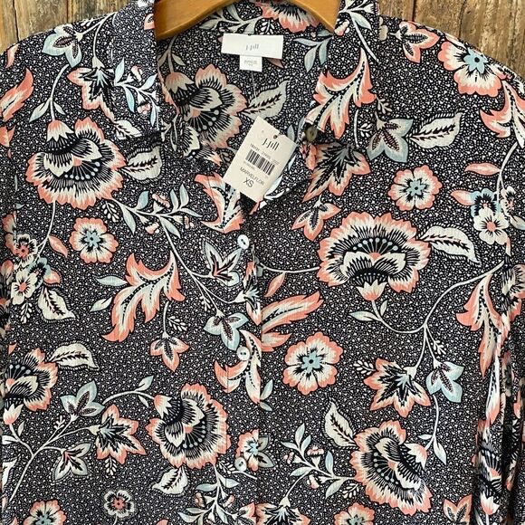 J. Jill XS NWT Sheer Black Floral Button Rayon Flowy Relaxed Tunic - Picture 7 of 11